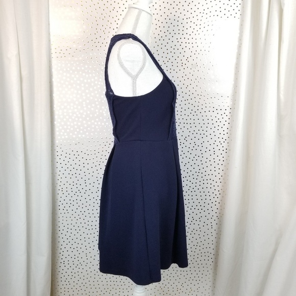 Francesca's Alya Navy Fit and Flare Lace Bib Dress - Picture 3 of 8